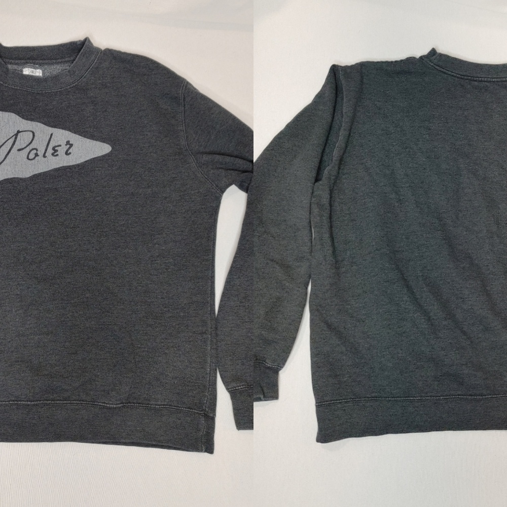 Poler Crew Neck Pullover Sweatshirt Unisex Gray‎ Large Cotton Fleece